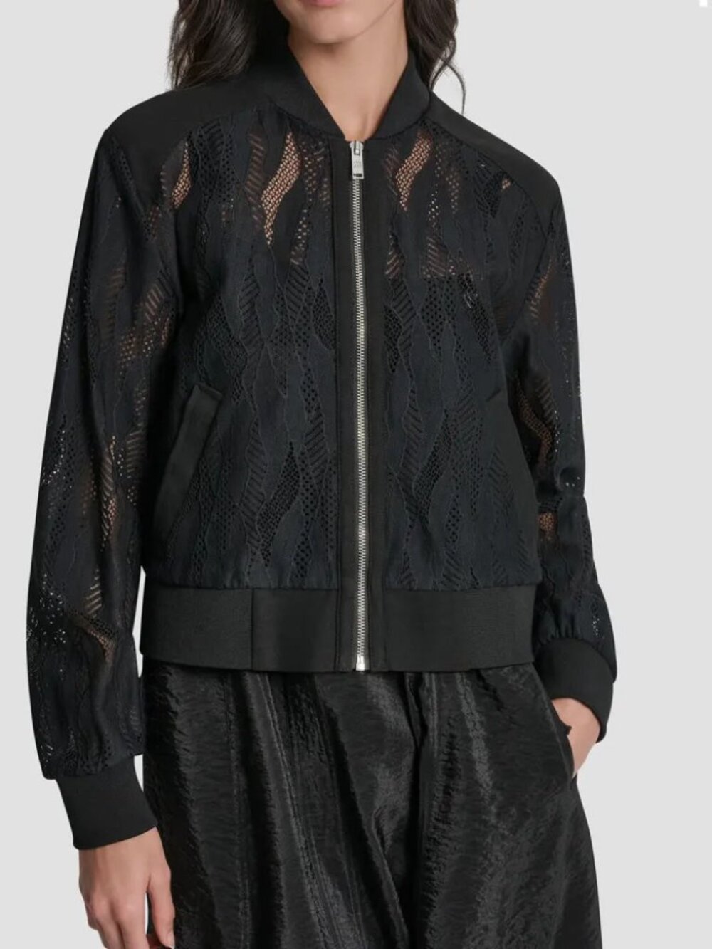 DKNY Abstract Mesh Lace Full Zip Jacket
